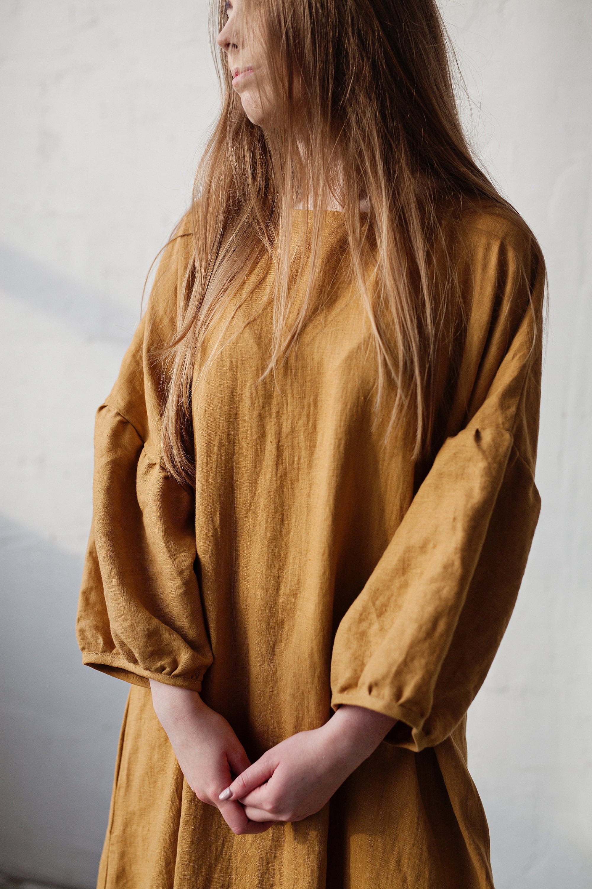 Mustard Kimono Linen Dress