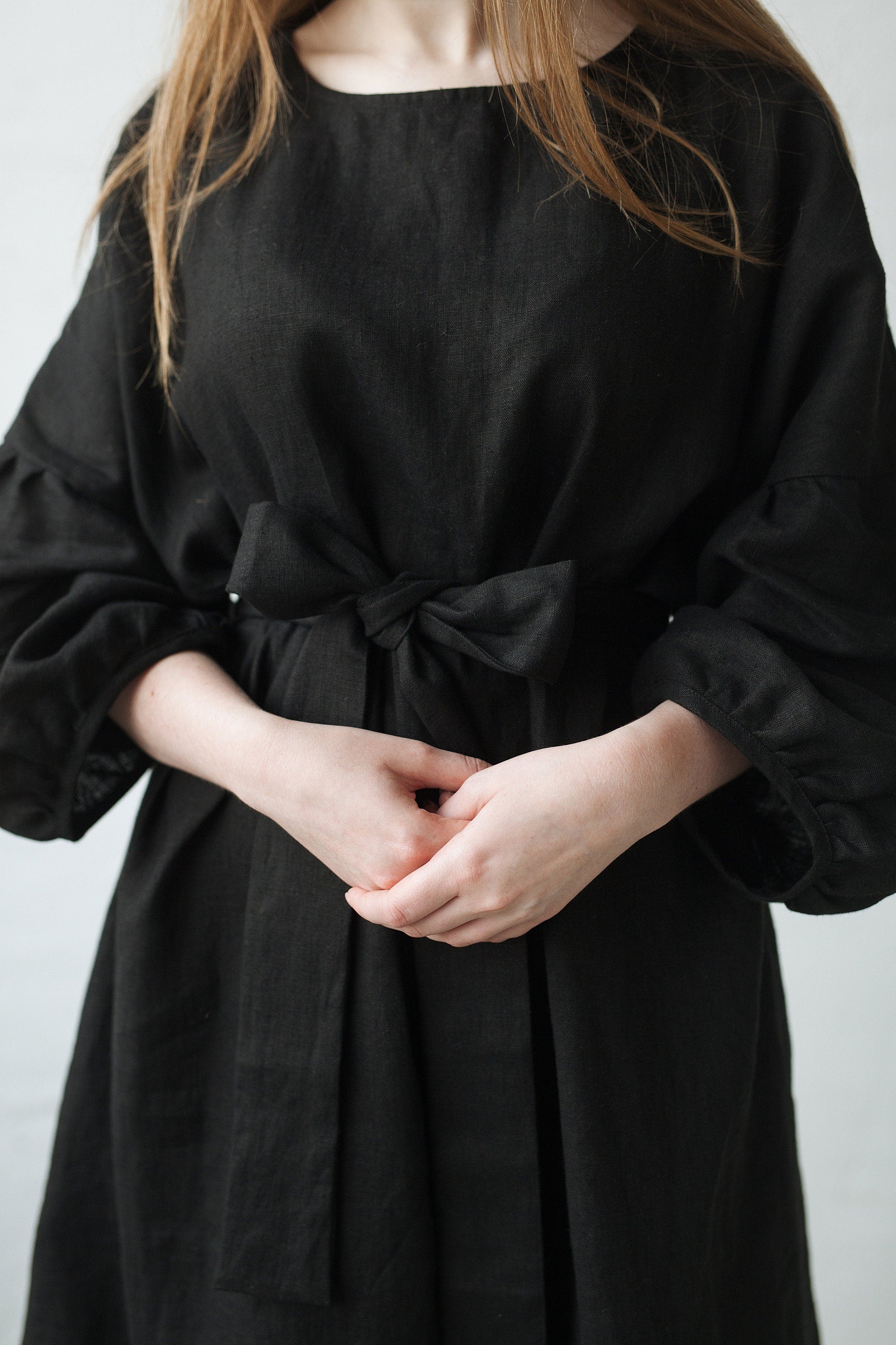 Black Kimono Linen Dress