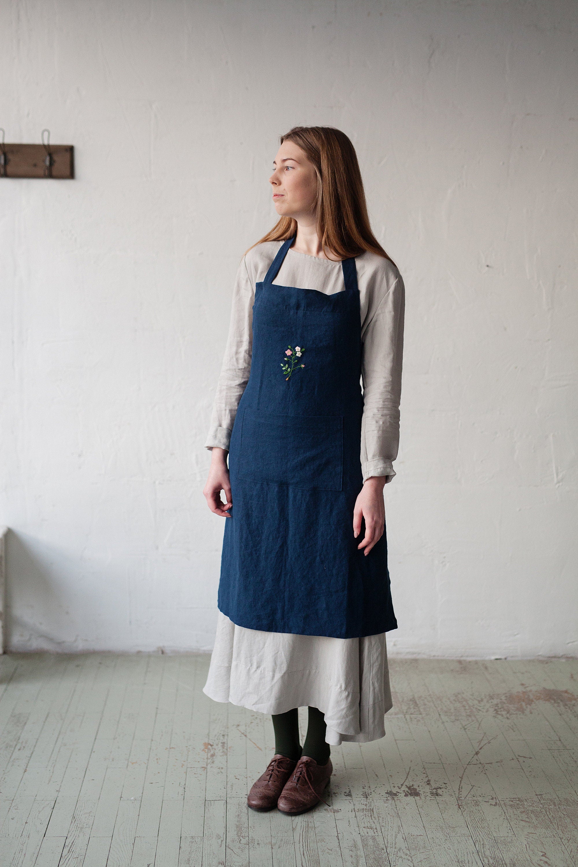 Navy Blue Traditional Linen Apron