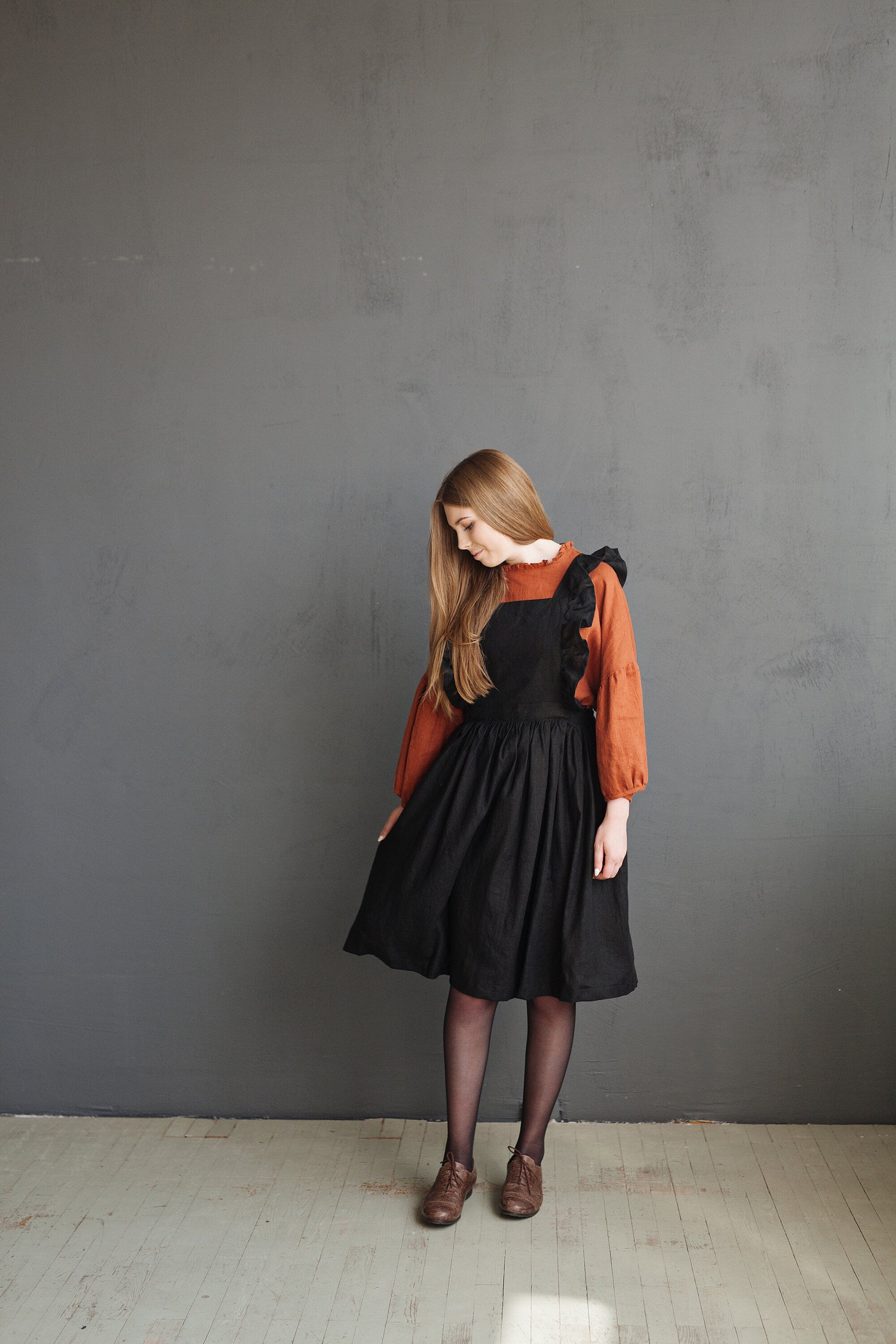 Black Short Vintage Linen Dress