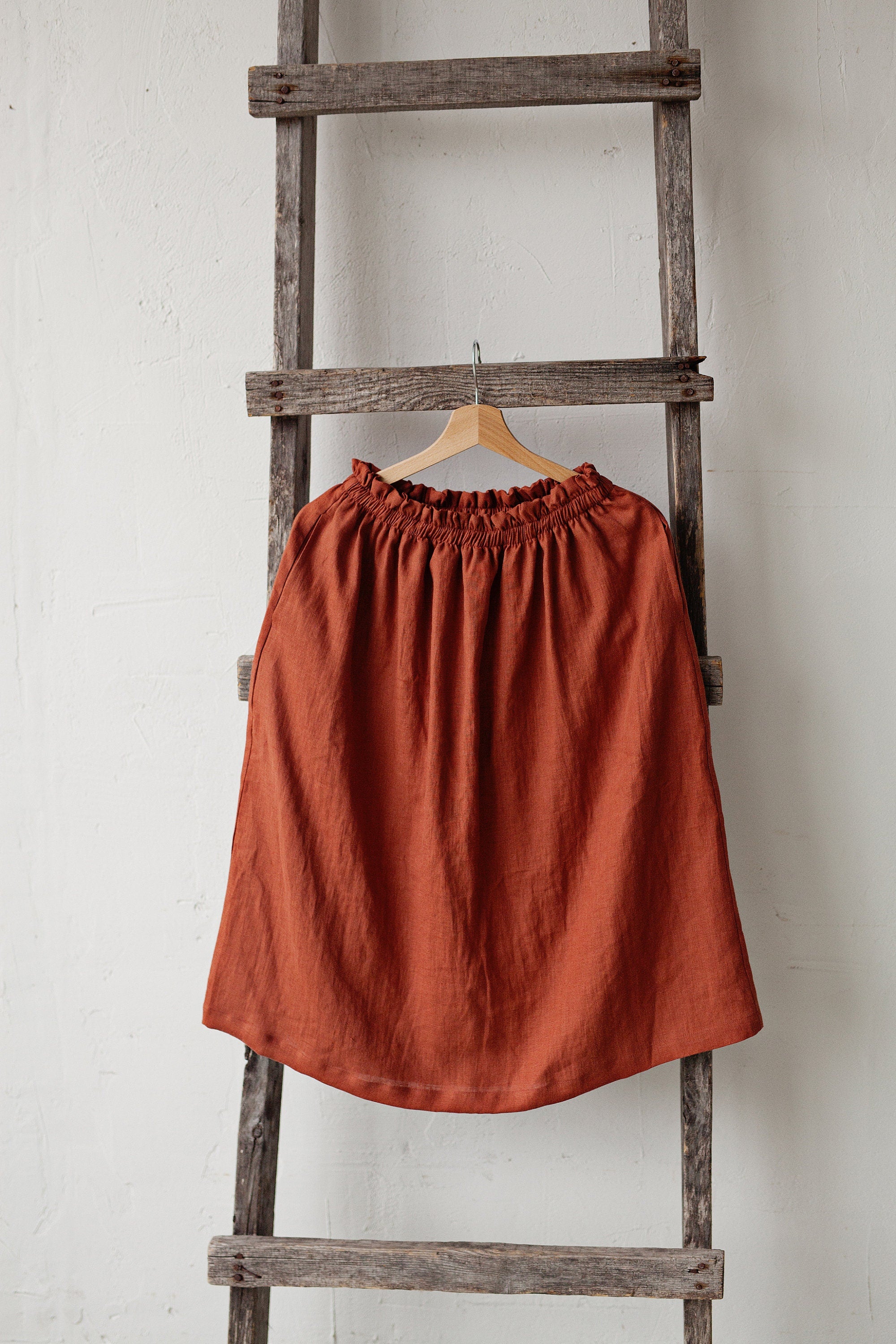 Rust Classic Midi Linen Skirt
