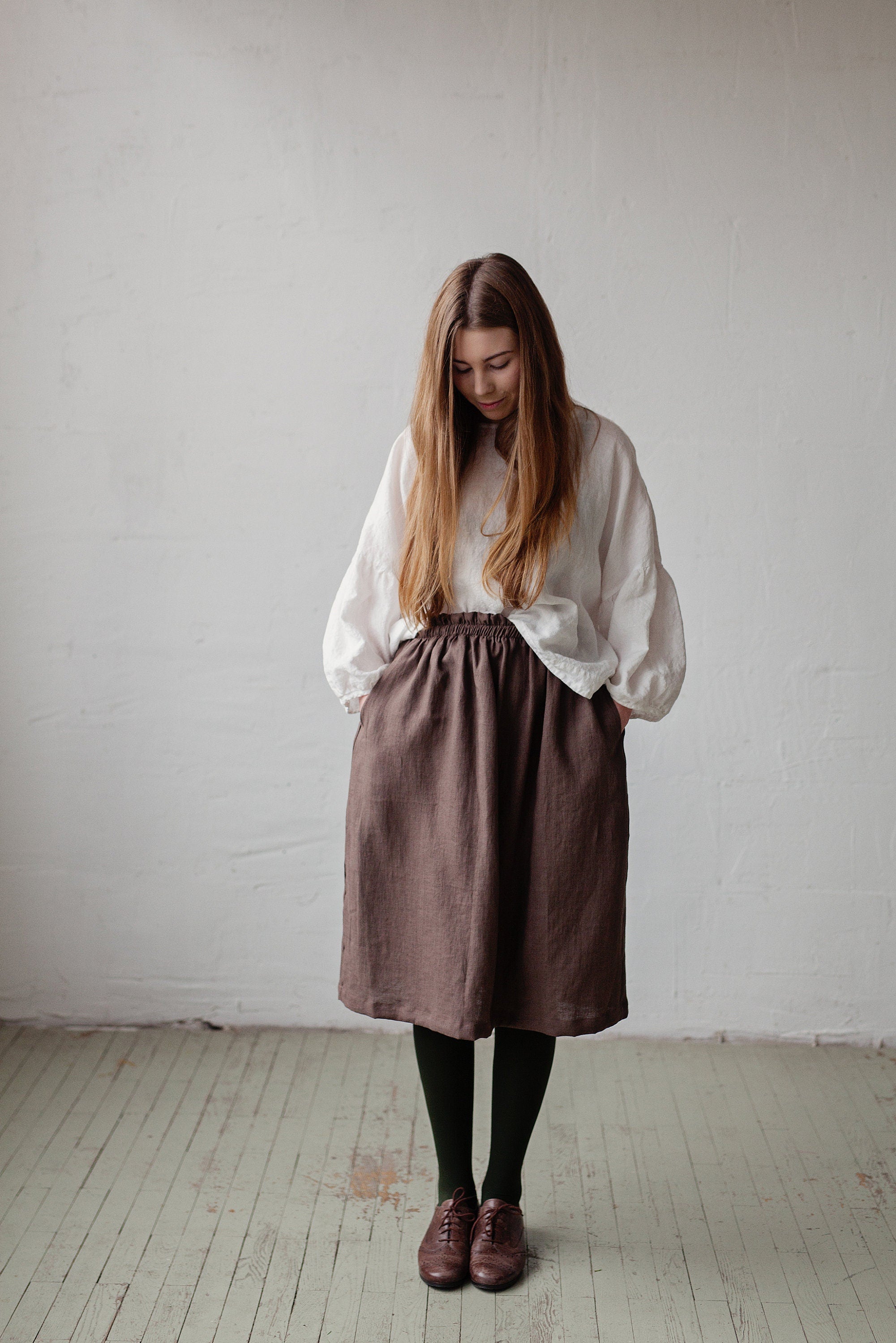 Cacao Classic Midi Linen Skirt