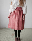 Salmon Classic Midi Linen Skirt