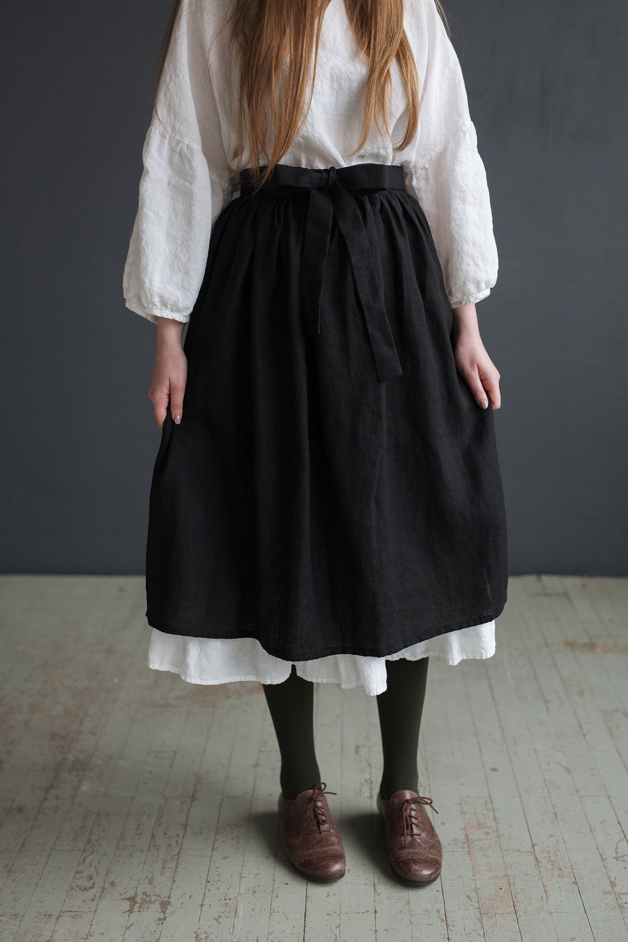 Black Linen Apron Skirt