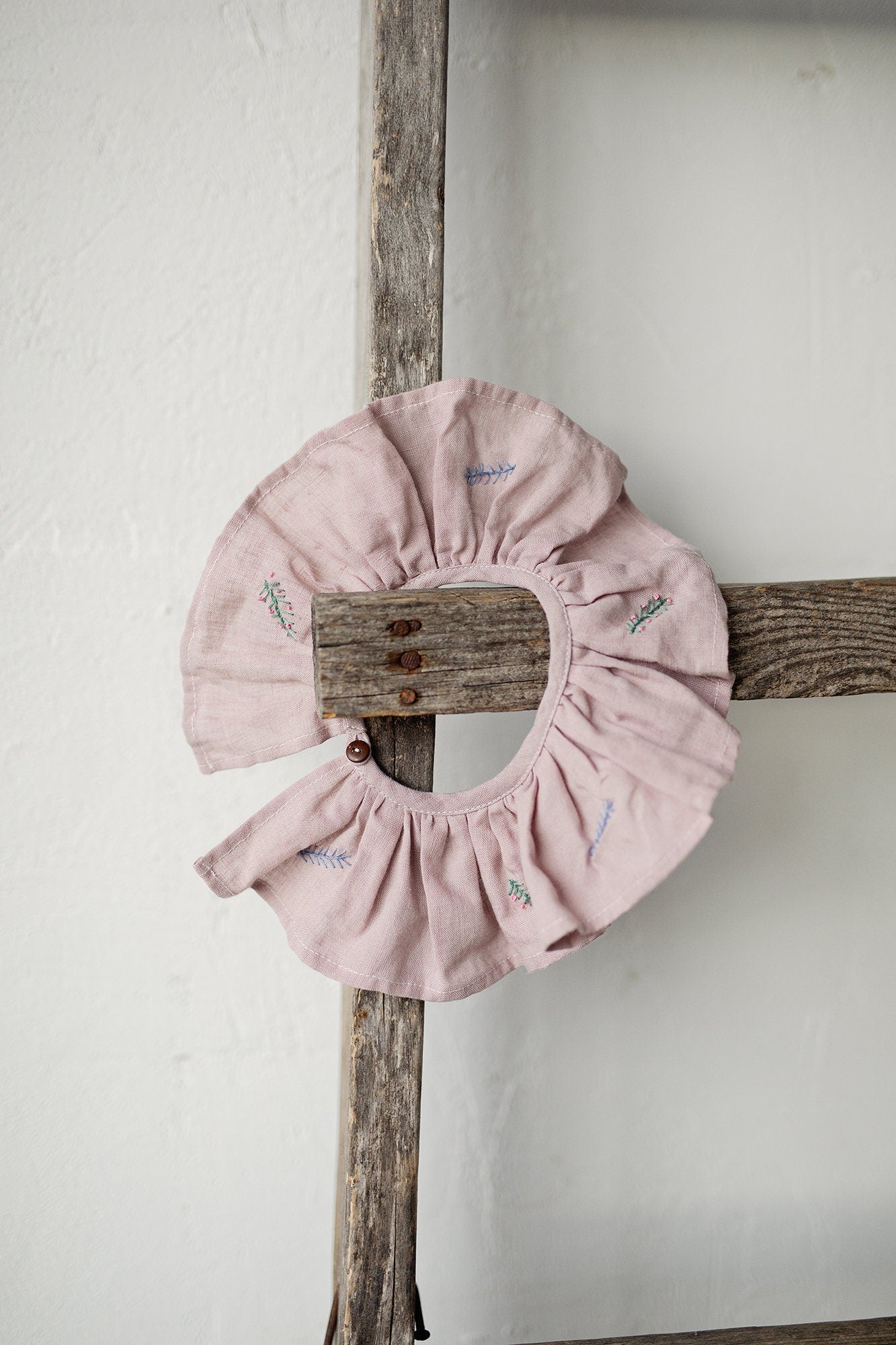 Baby Pink Ruffle  Linen Collar with Branches