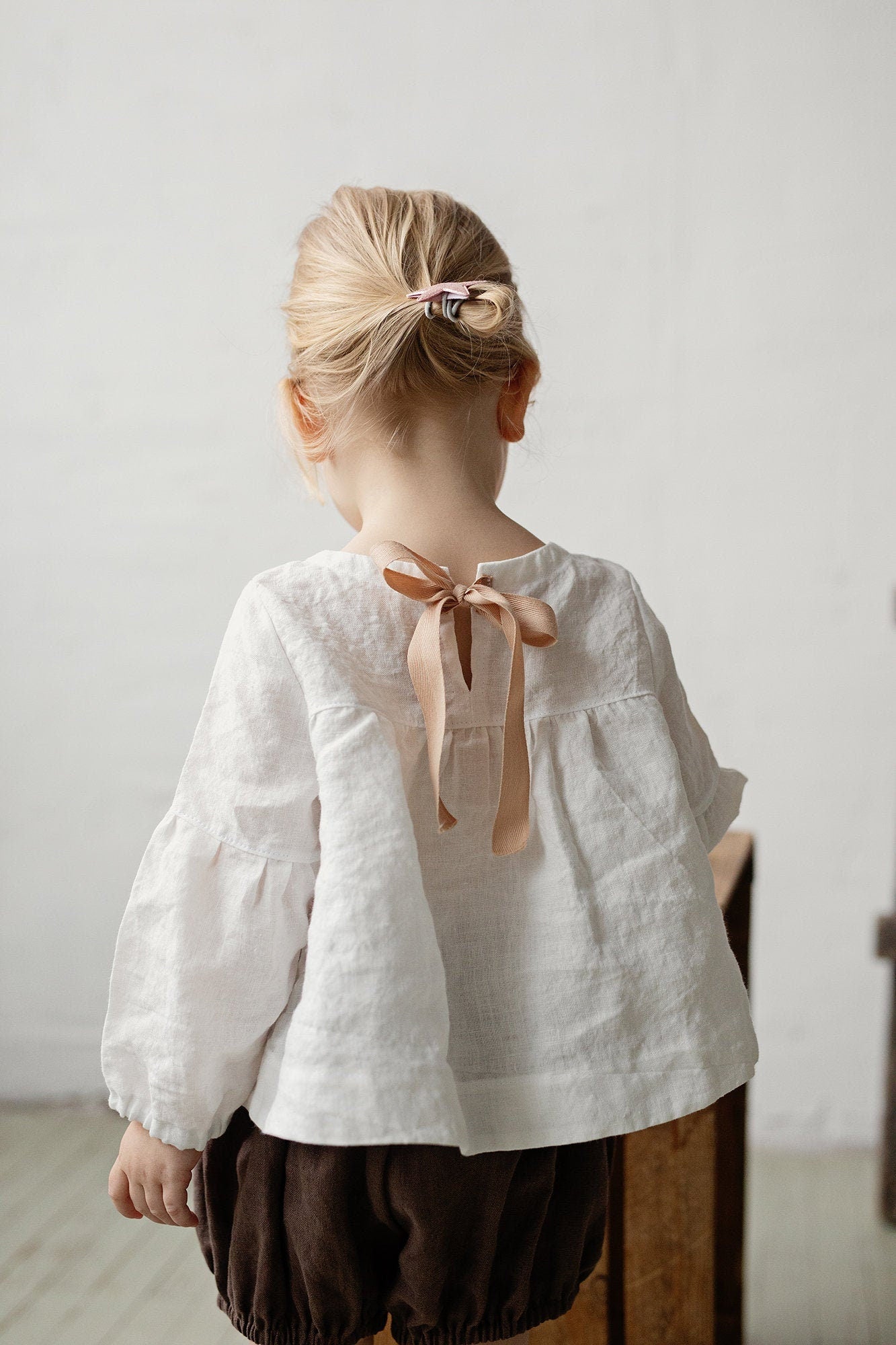 White Short Linen Tunic, size 6-12 months