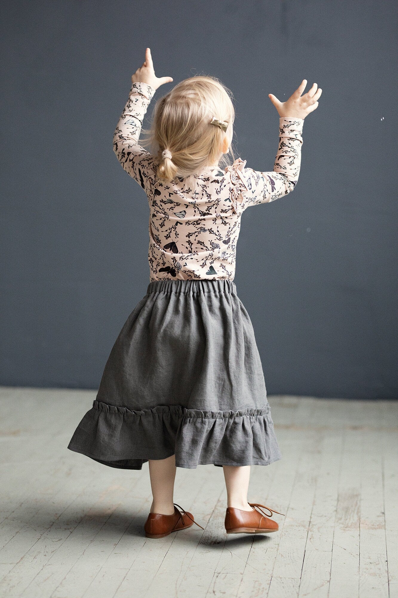 Charcoal Ruffle Linen Skirt