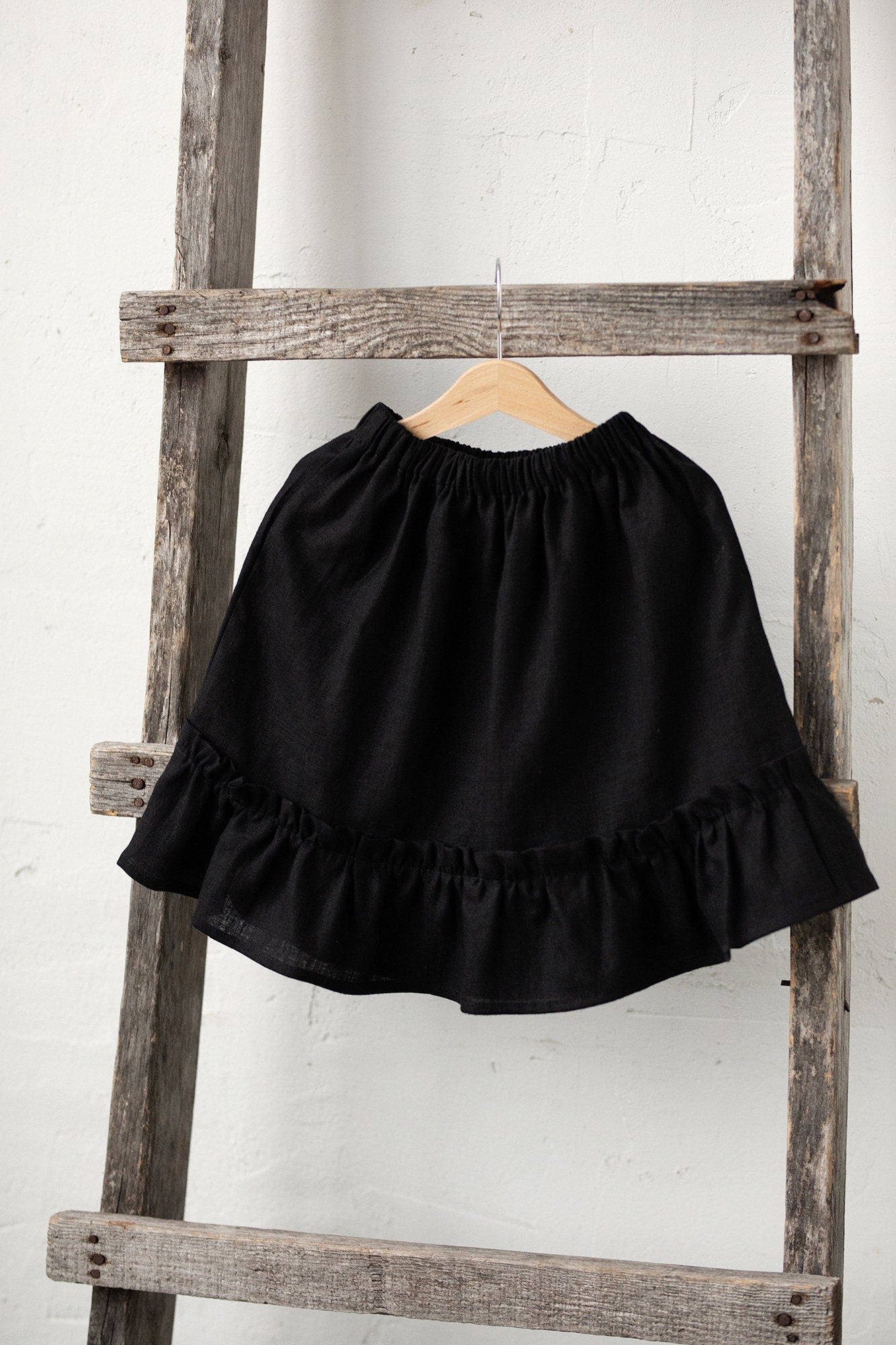 Black Ruffle Linen Skirt
