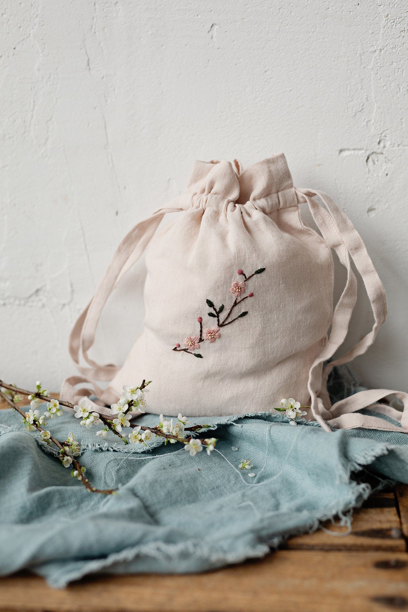 Cherry Blossom Linen Backpack