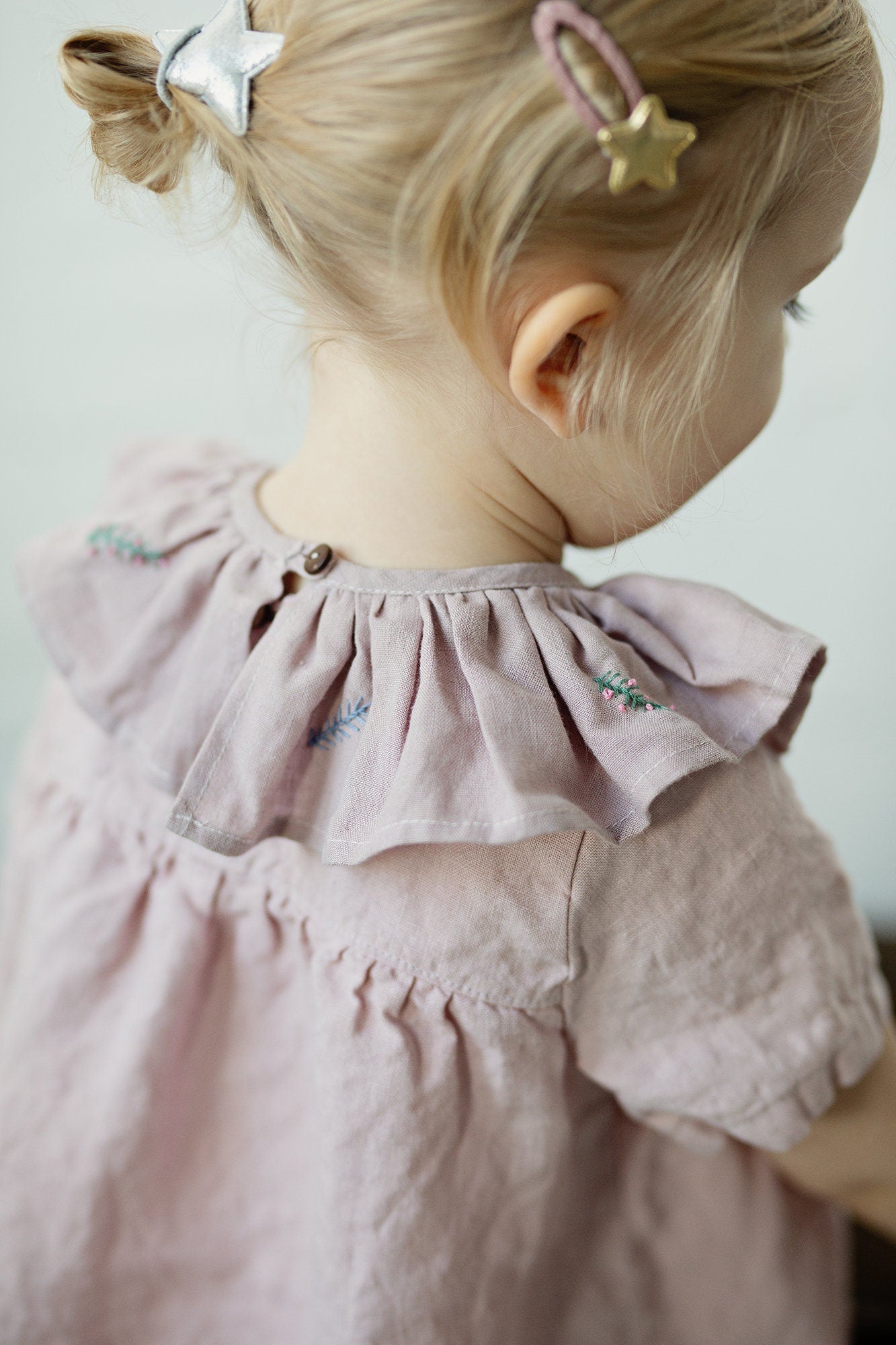 Baby Pink Ruffle  Linen Collar with Branches