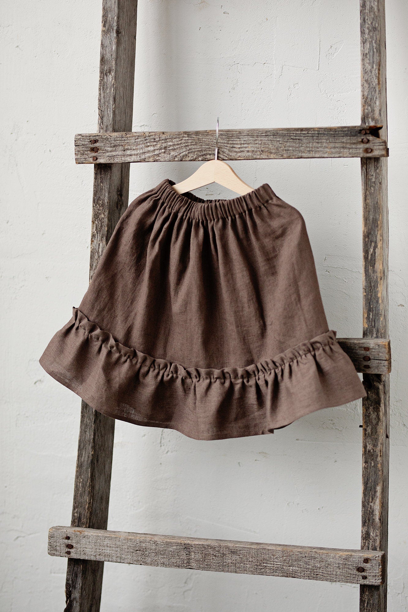 Cacao Ruffle Linen Skirt