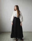 Black Romantic Long Linen Skirt