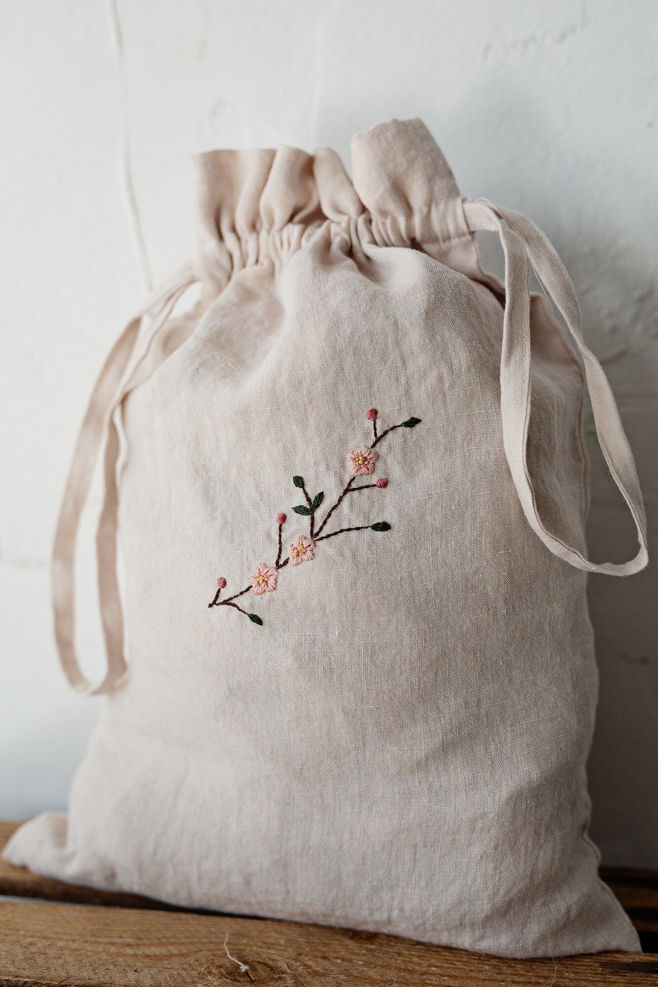 Cherry Blossom Pouch Linen Bag