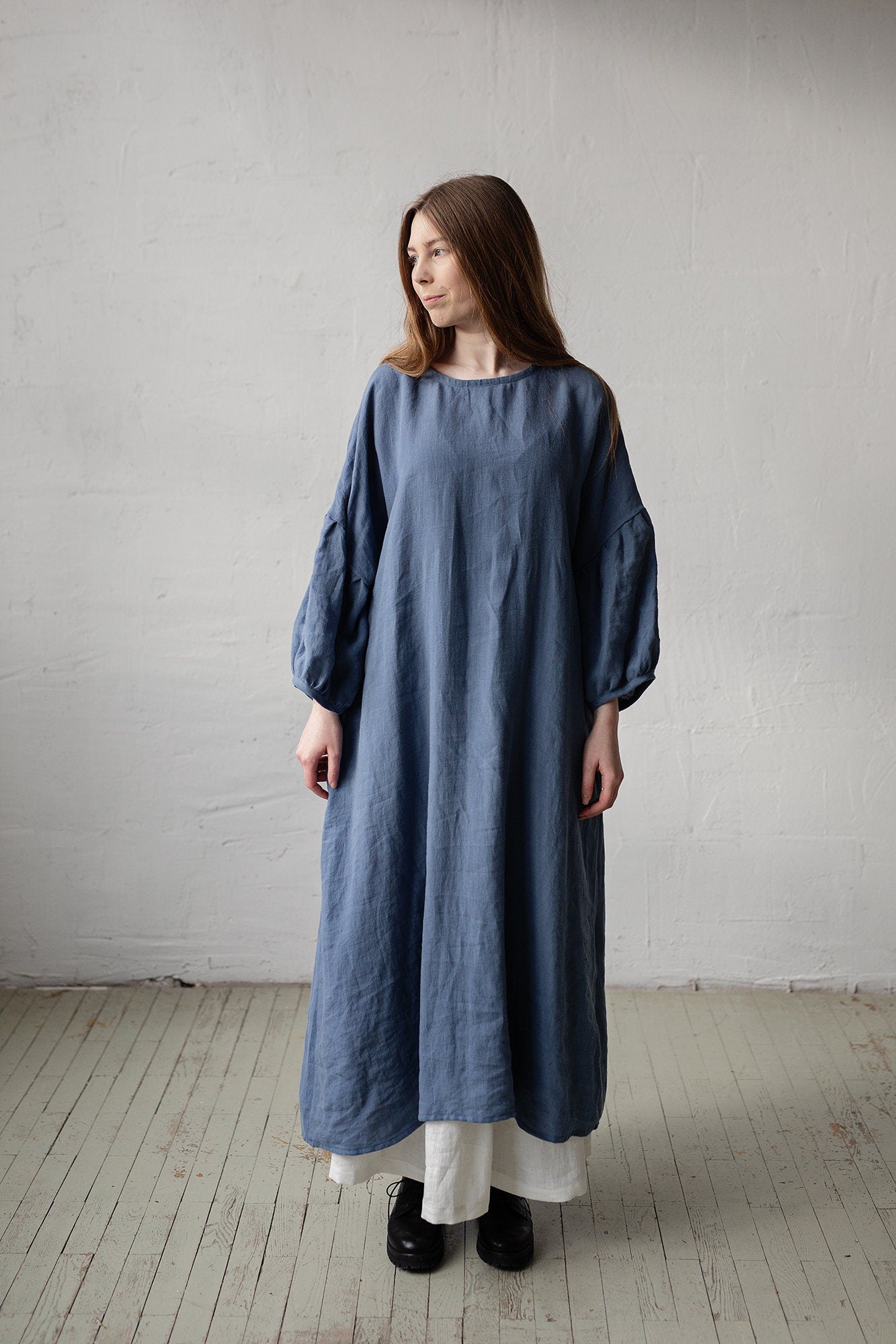 Dusty Blue Kimono Linen Dress