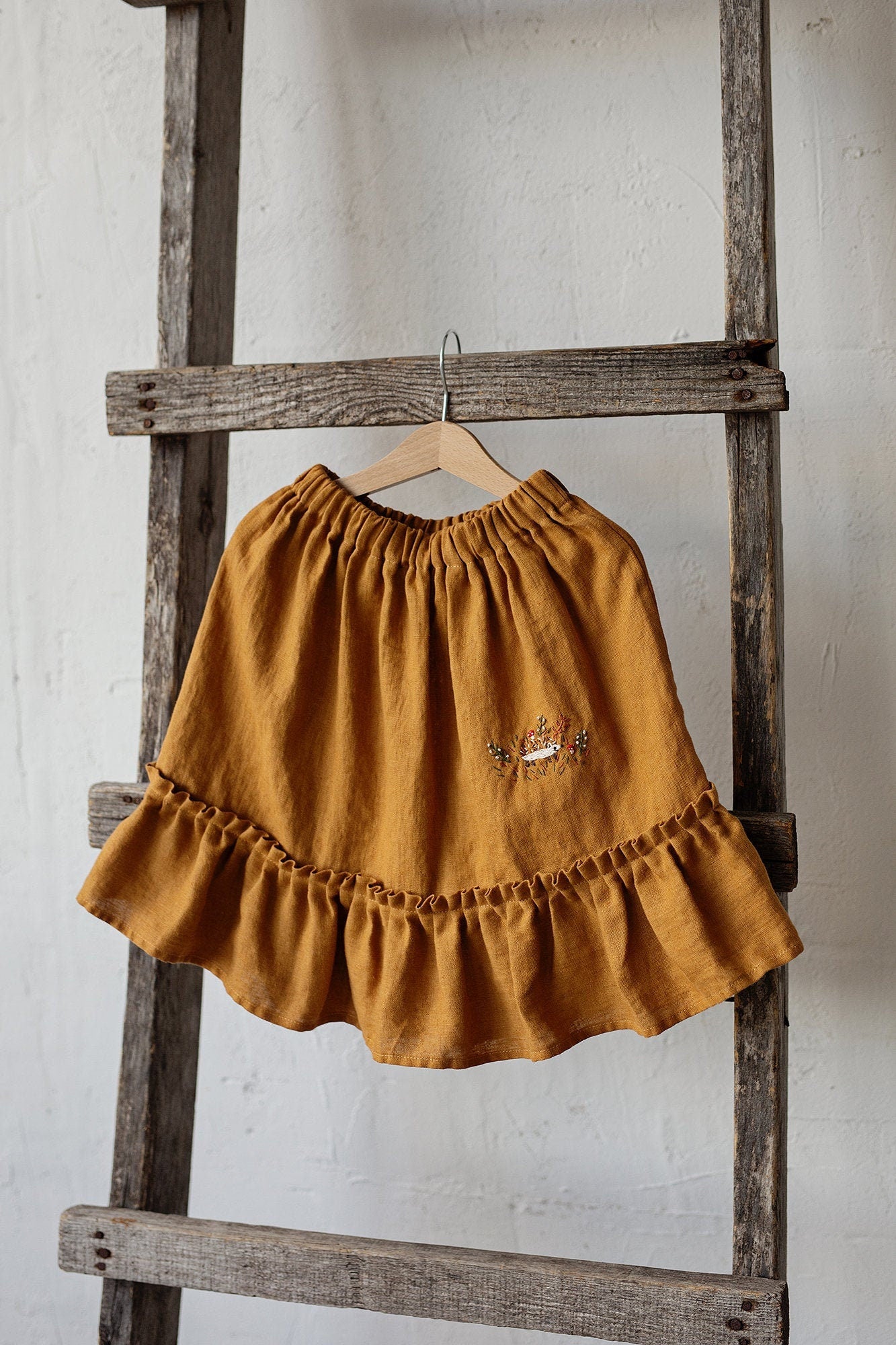 Mustard Ruffle Linen Skirt