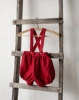 Cherry Linen Shorts with Suspenders