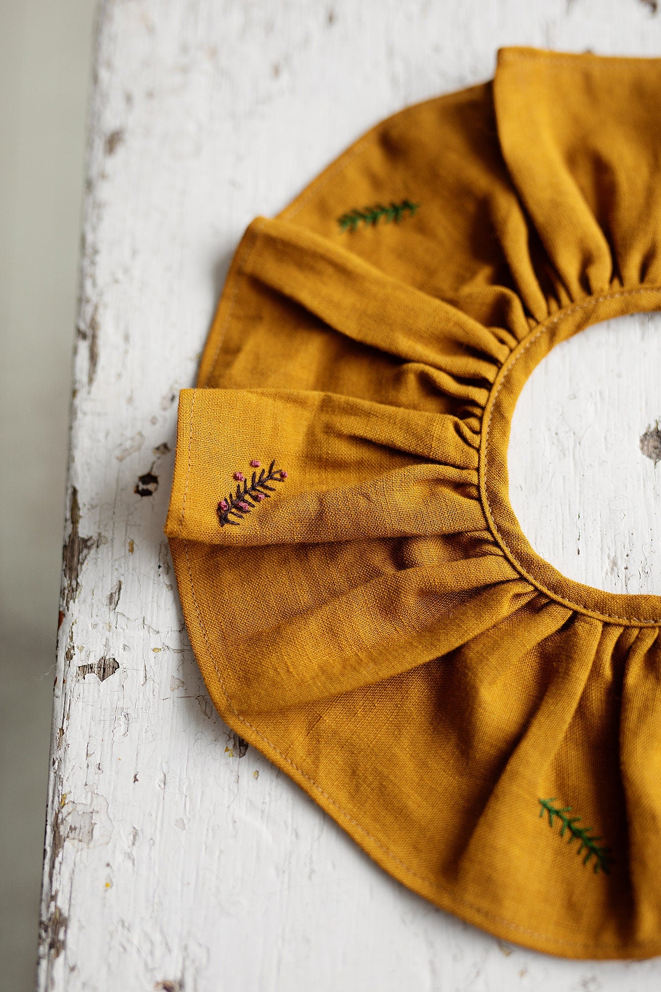 Mustard Ruffle Linen Collar with Branches