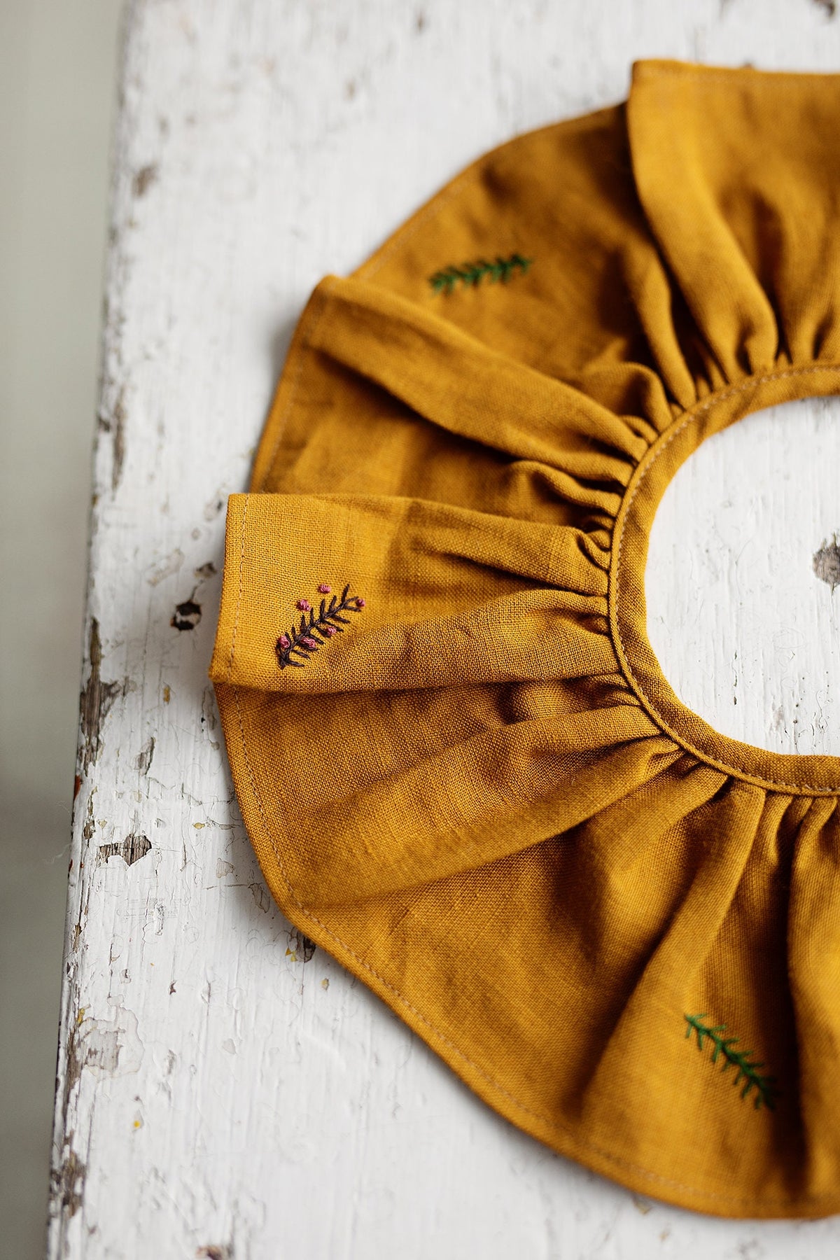 Mustard Ruffle Trim Mustard Ruffle Linen Collar with Branches – allthebeautifullinen