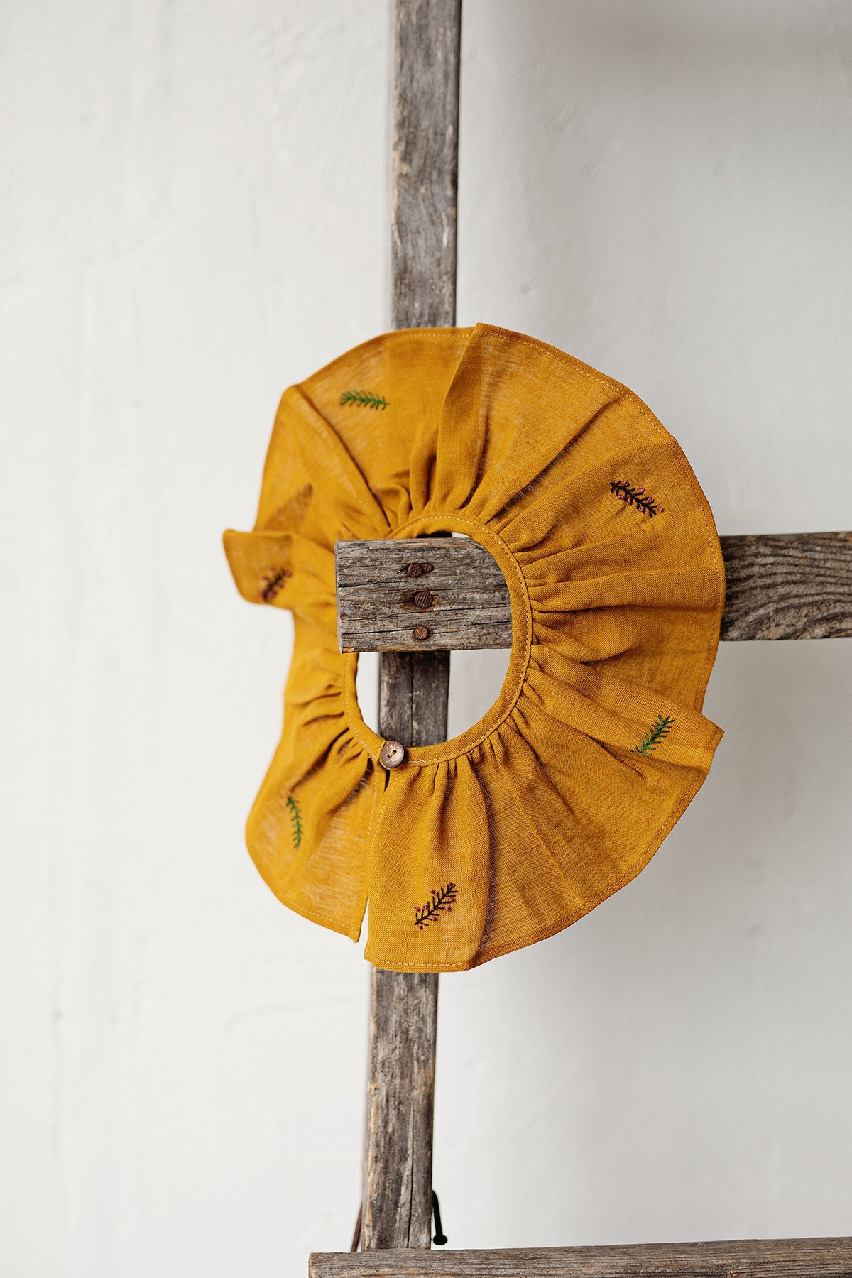Mustard Ruffle Trim Mustard Ruffle Linen Collar with Branches – allthebeautifullinen