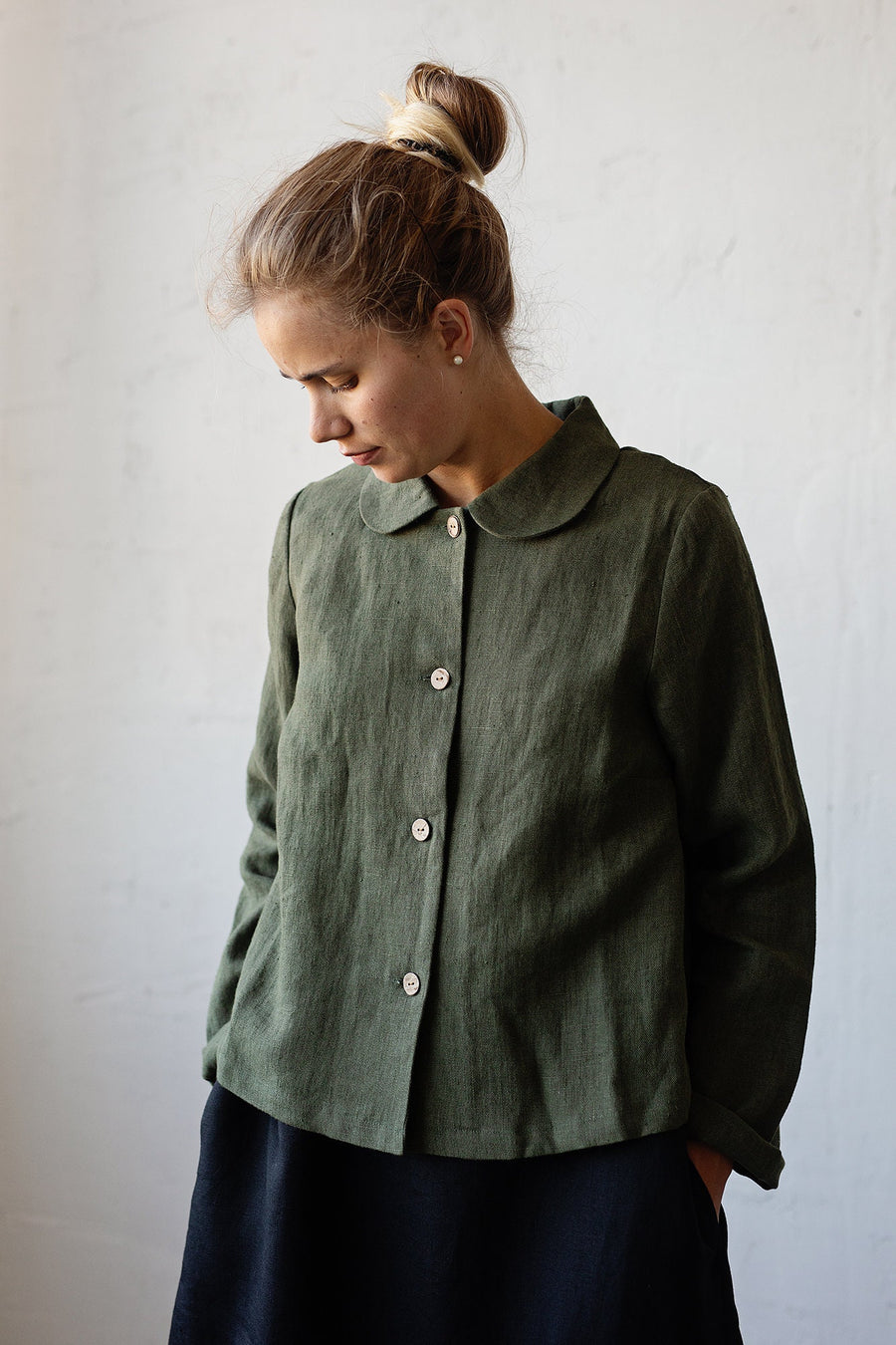 Moss Green Peter Pan Collar Jacket