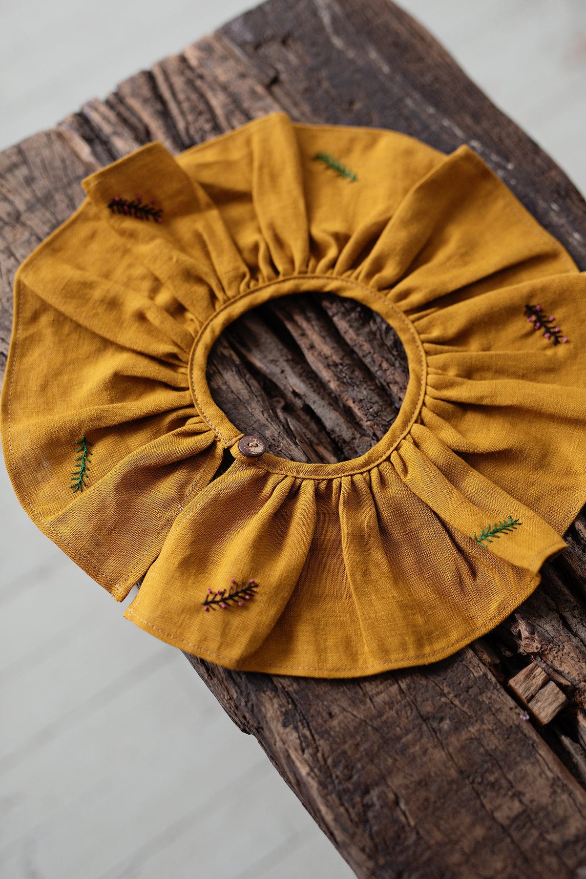 Mustard Ruffle Trim Mustard Ruffle Linen Collar with Branches – allthebeautifullinen