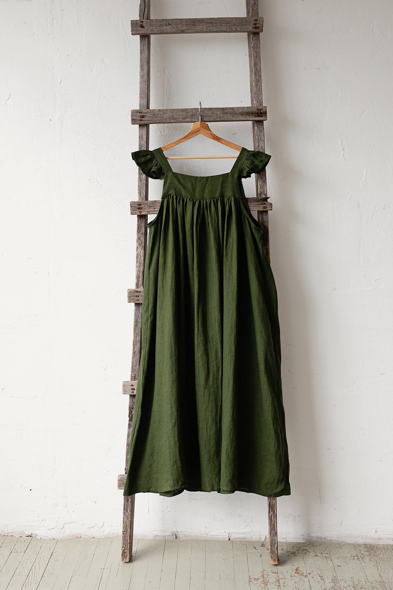Forest Green Prairie Linen Dress allthebeautifullinen Forest Green Prairie Linen Dress allthebeautifullinen