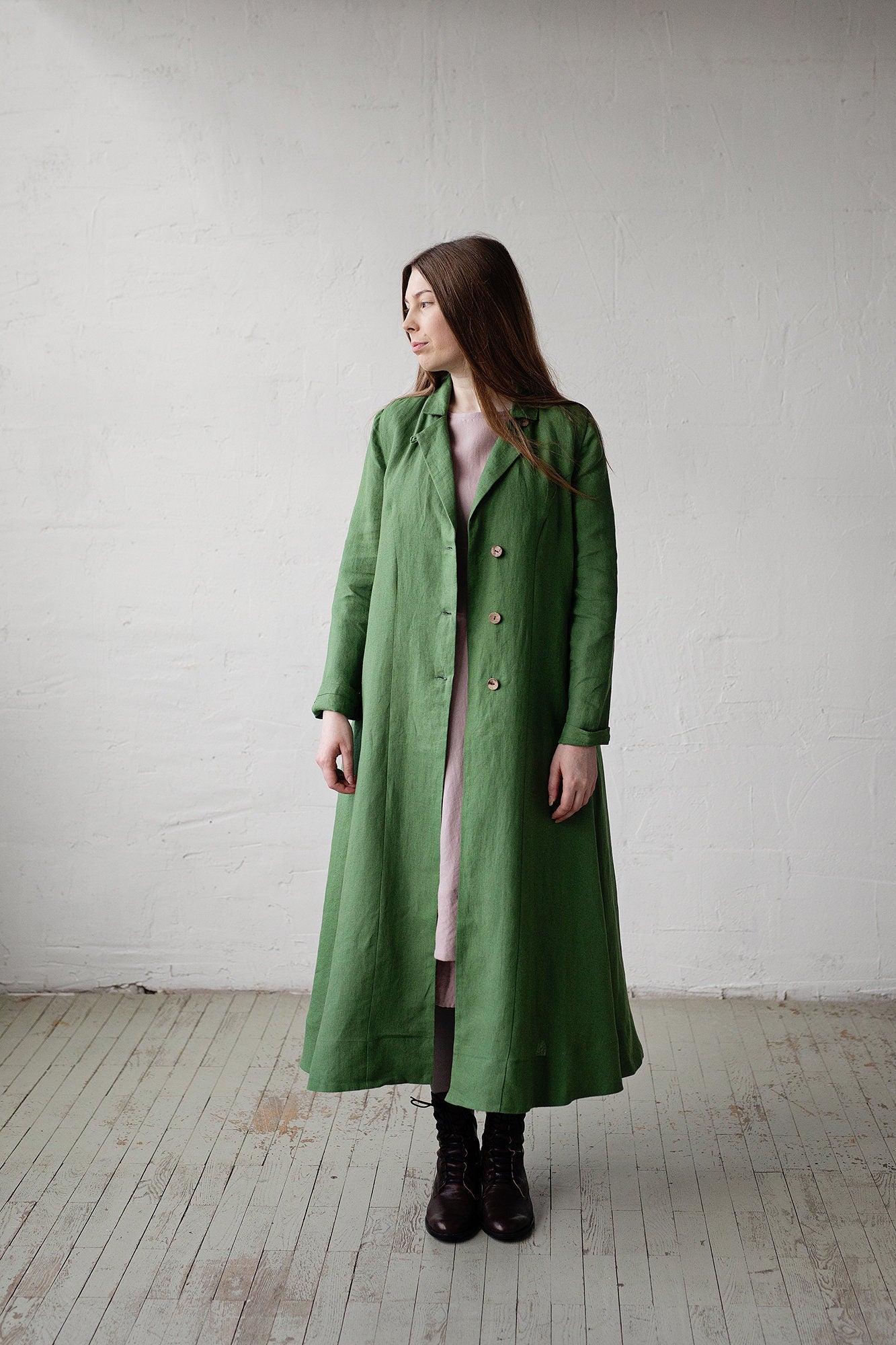 Apple Green Emma Linen Coat