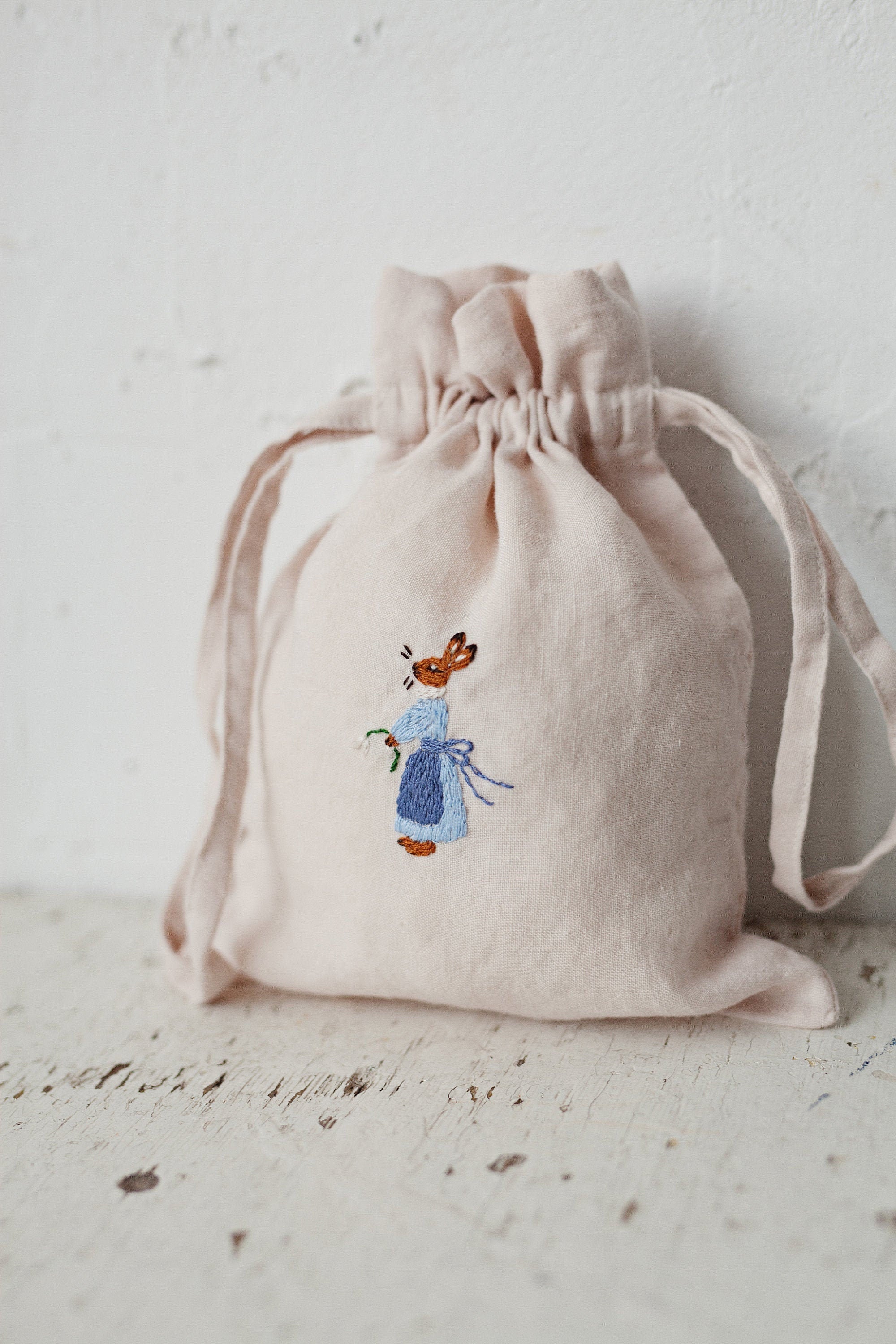 Rabbit Girl Pouch Linen Bag