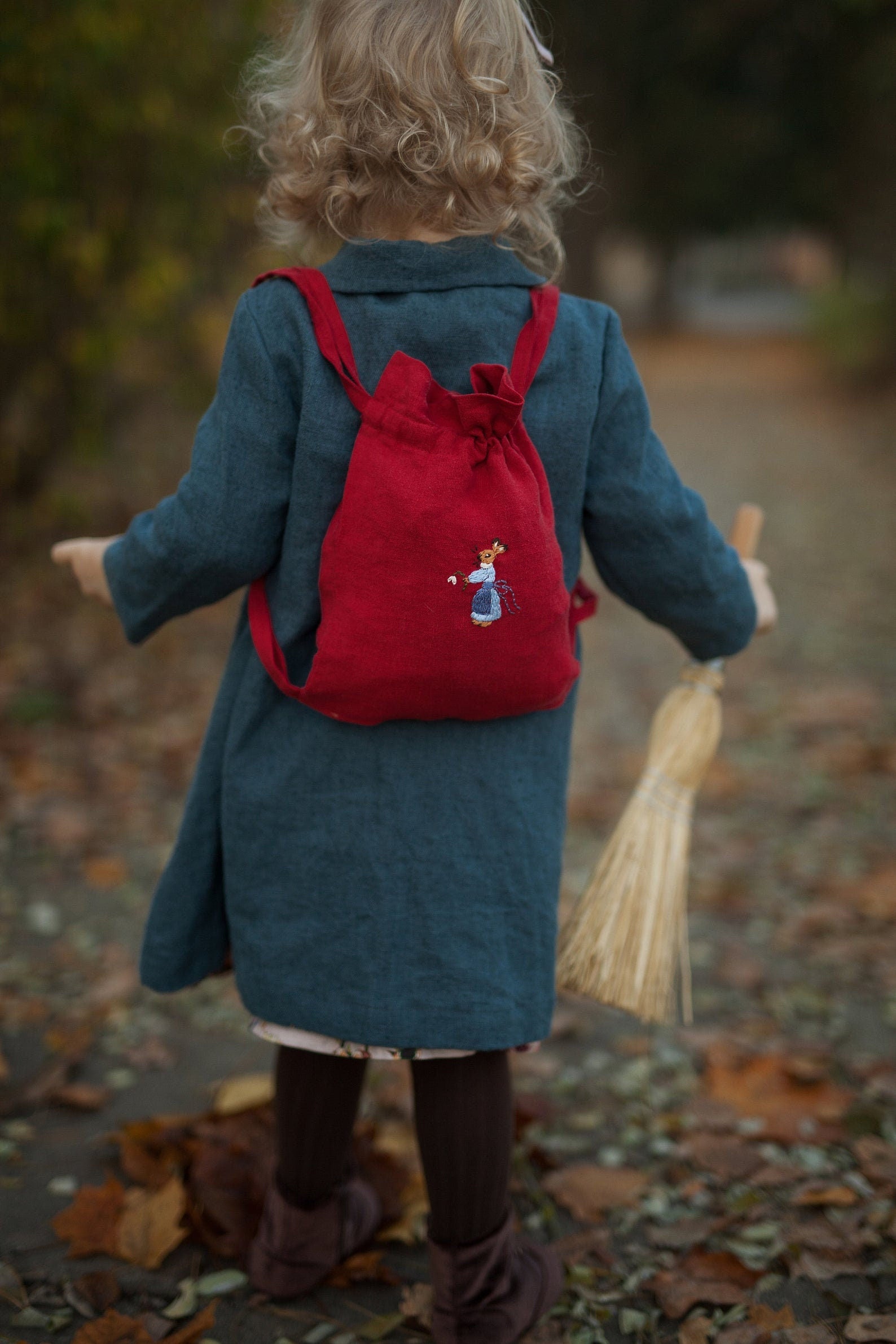 Rabbit Girl Linen Backpack
