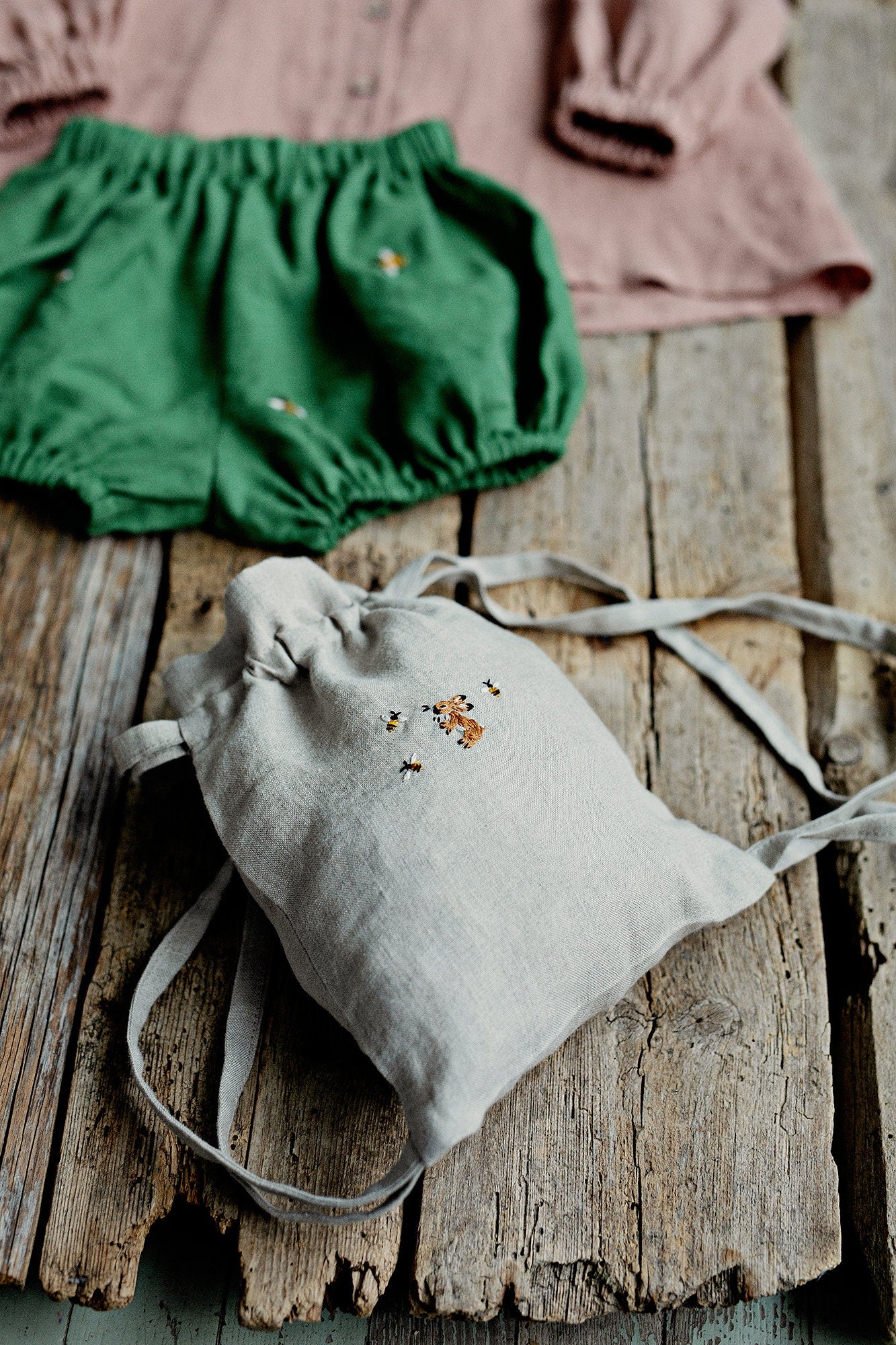 Rabbit and Bees Linen Backpack