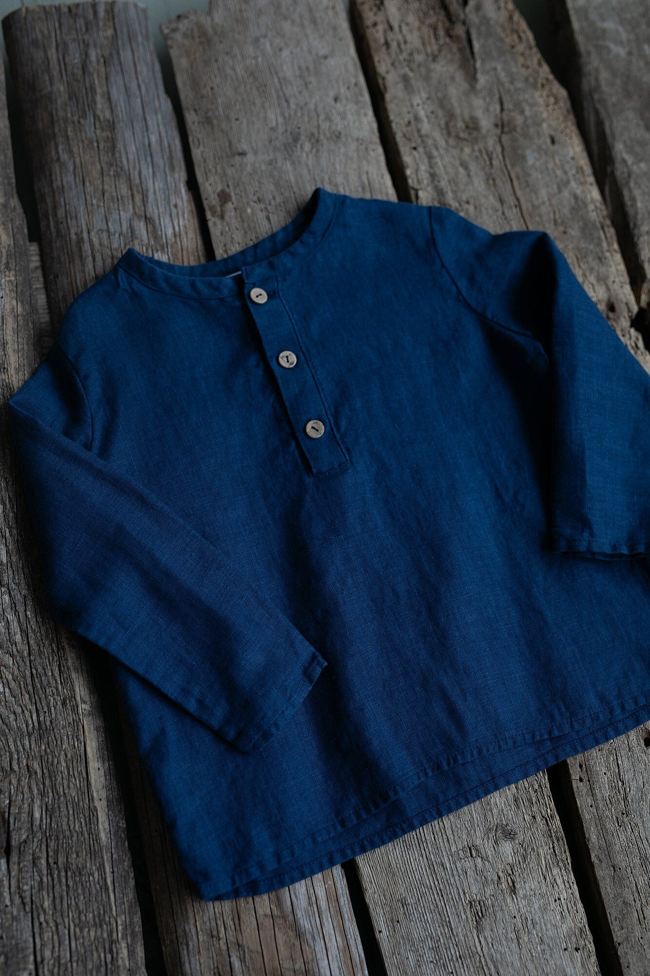 Navy Blue Long Sleeve Button Linen Shirt
