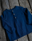 Navy Blue Long Sleeve Button Linen Shirt