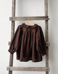 Chocolate Linen Tunic Dress, Size 4-5 years, Lily of the Valley embroidery