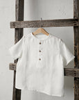 White Short Sleeve Button Linen Shirt