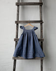 Dusty Blue Open Back Linen Pinafore Linen Dress