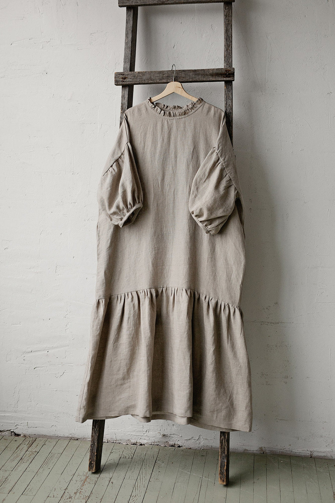 Natural Ruffle Kimono Dress