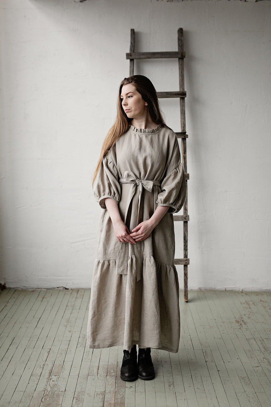 Natural Ruffle Kimono Dress