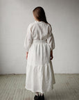 White Ruffle Kimono Linen Dress