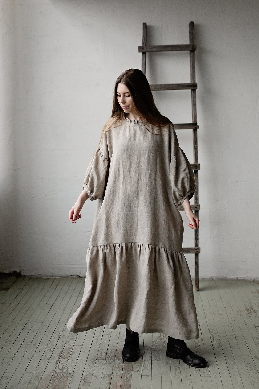 Natural Ruffle Kimono Dress