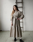 Natural Ruffle Kimono Linen Dress