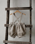 Natural Linen Shorts with Suspenders