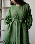 Apple Green Ruffle Kimono Linen Dress