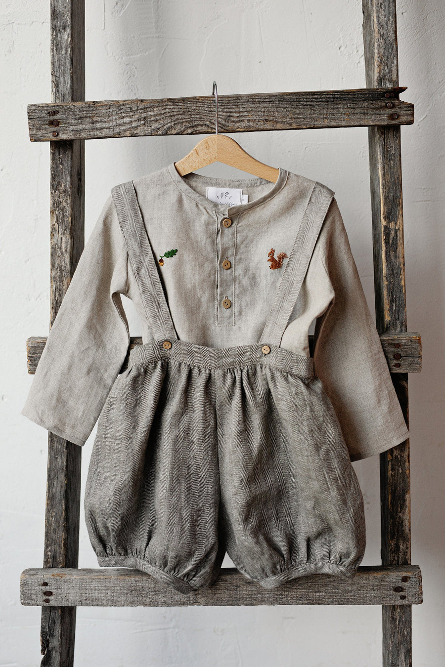 Herringbone Shorts with Suspenders, Size 4-5 years