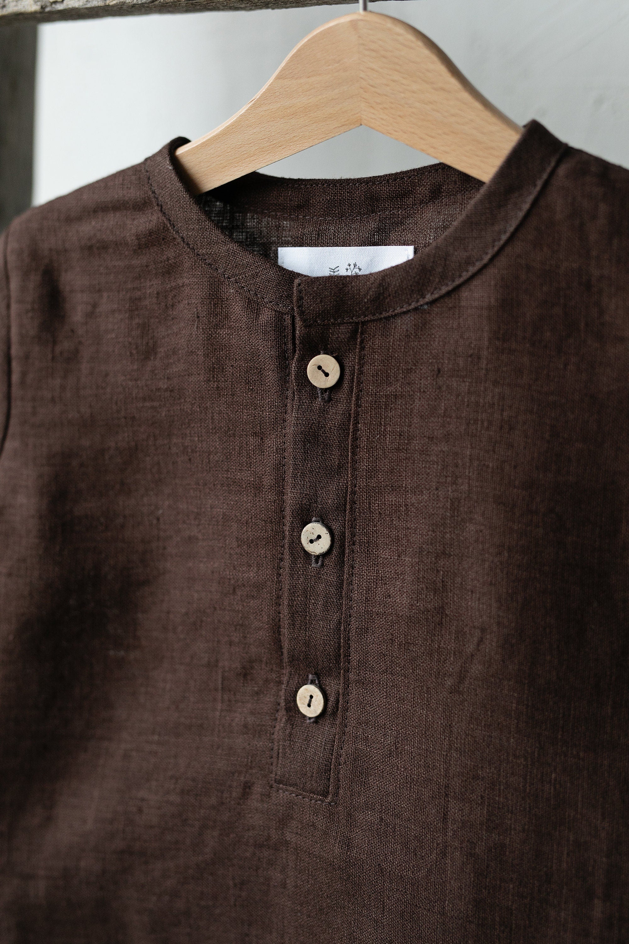 Chocolate Short Sleeve Button Linen Shirt