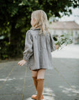 Grey Gingham Linen Tunic Dress, Size 4-5 years, Twig & Fox embroidery