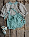 Mint Linen Shorts with Suspenders