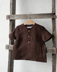 Chocolate Short Sleeve Button Linen Shirt