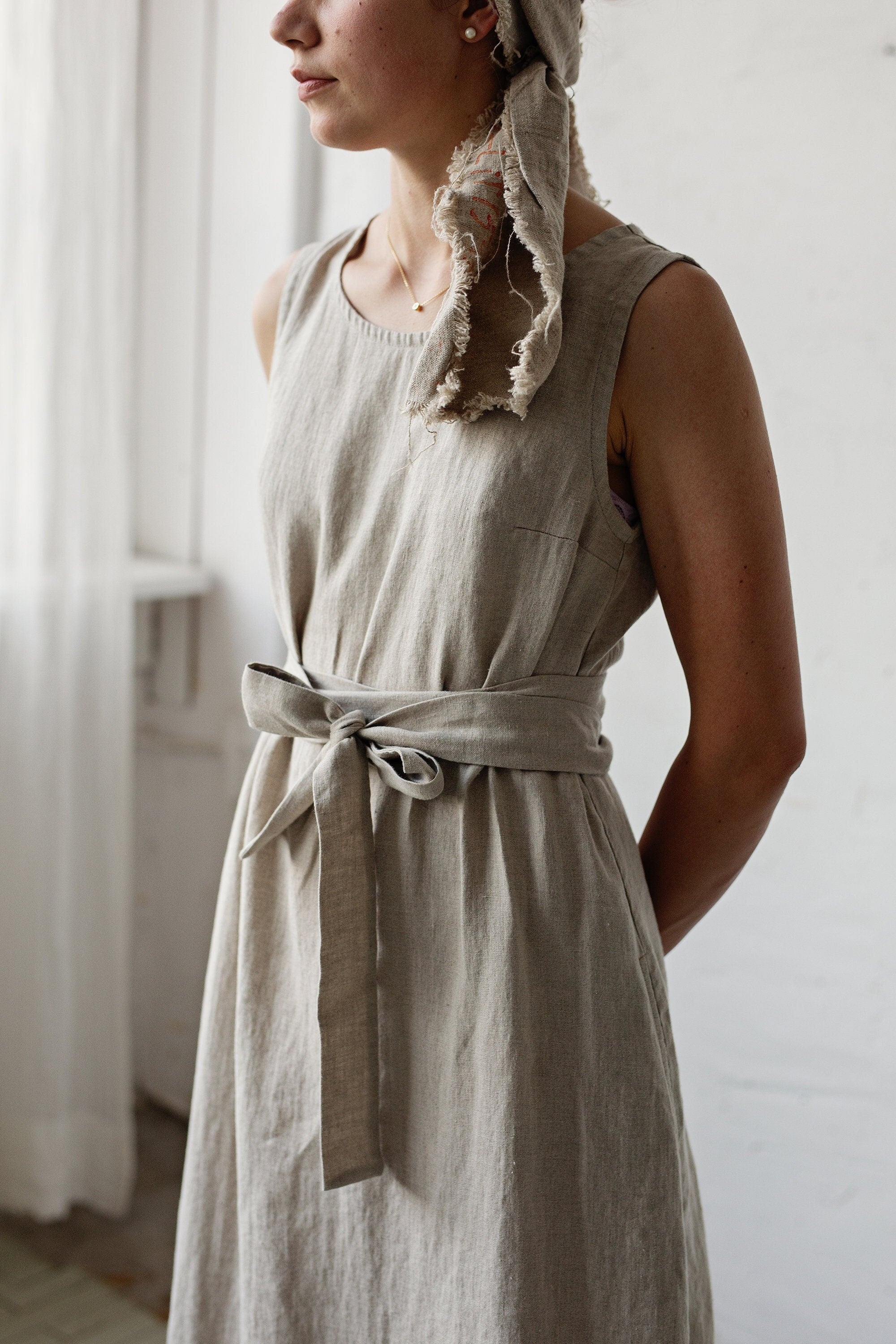 Natural Sleeveless Linen Dress