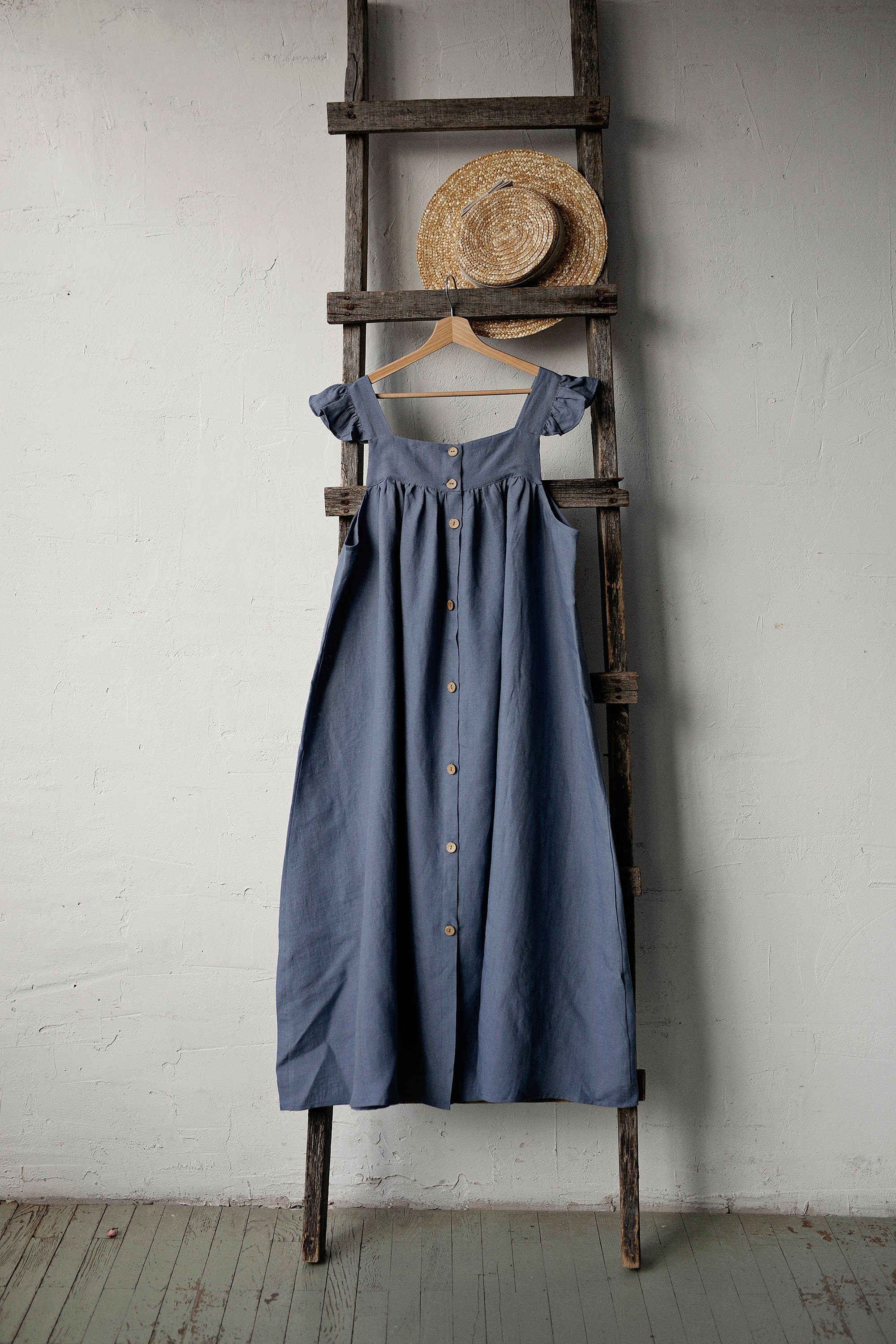 Dusty Blue Prairie Linen Dress allthebeautifullinen Dusty Blue Prairie Linen Dress allthebeautifullinen