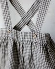 Grey Gingham Linen Shorts with Suspenders